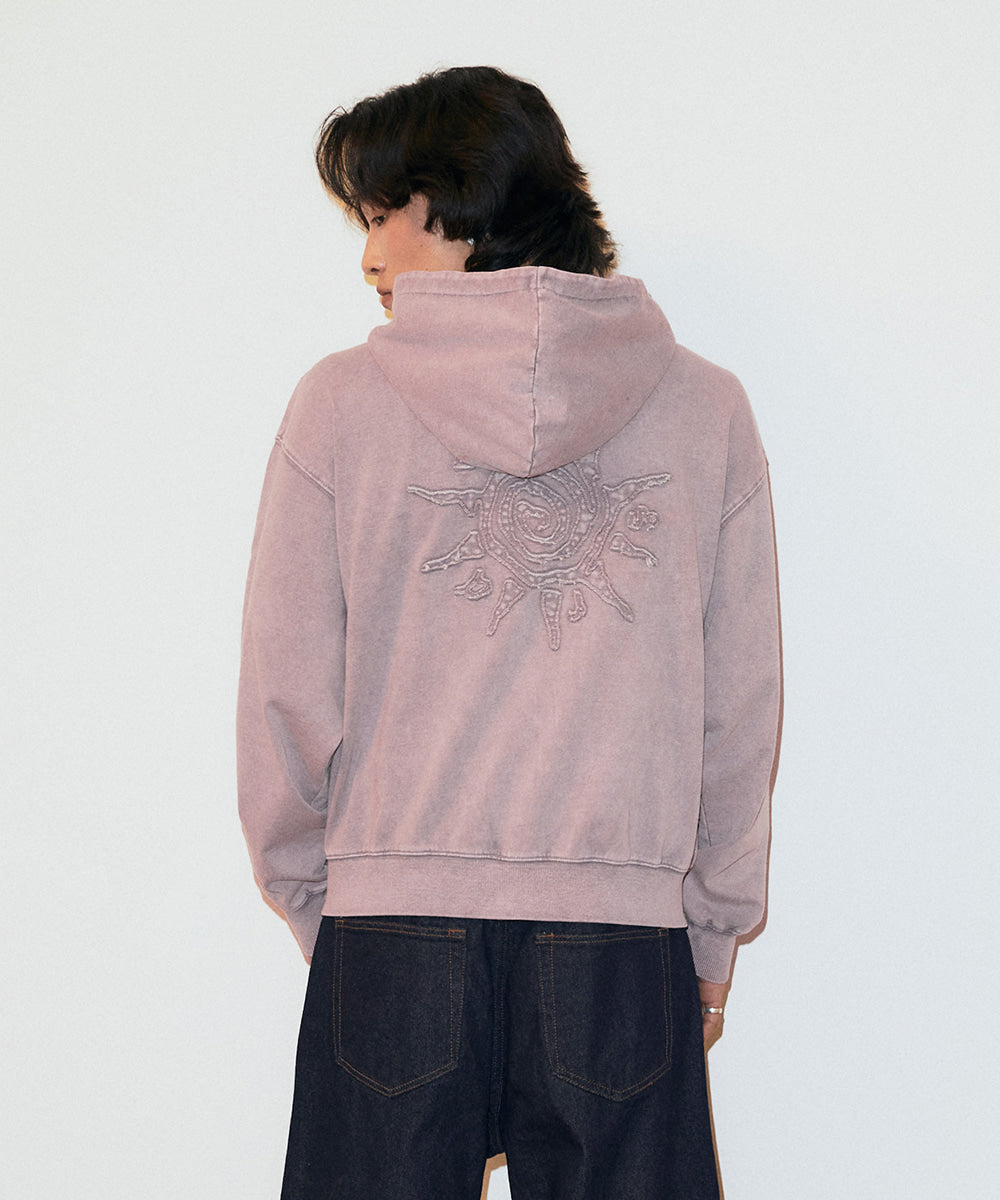 Mahagrid Washed Solar Applique Zip Up Hoodie