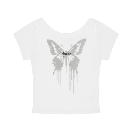 Mahagrid Butterfly Goth Wide Neck Crop Tee
