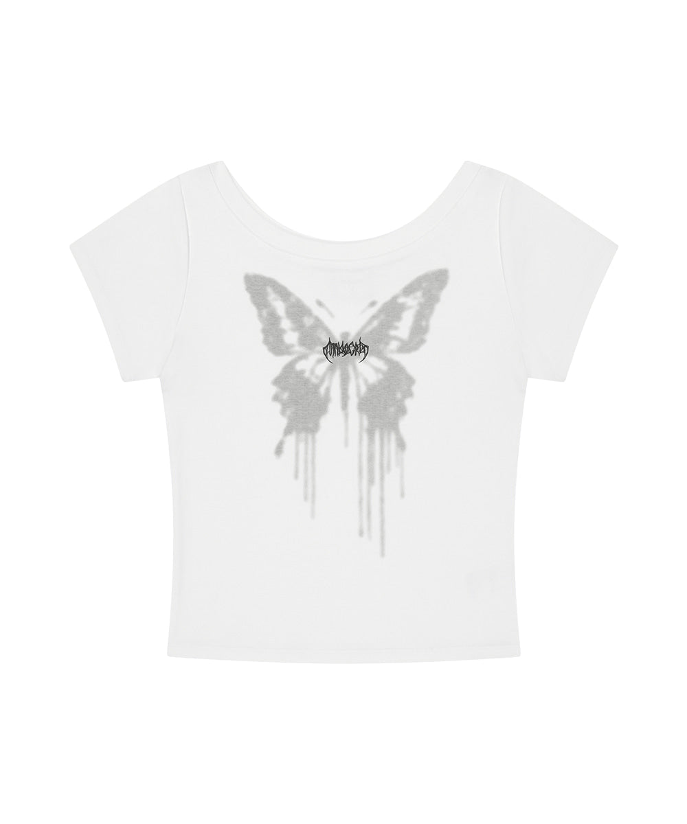 Mahagrid Butterfly Goth Wide Neck Crop Tee