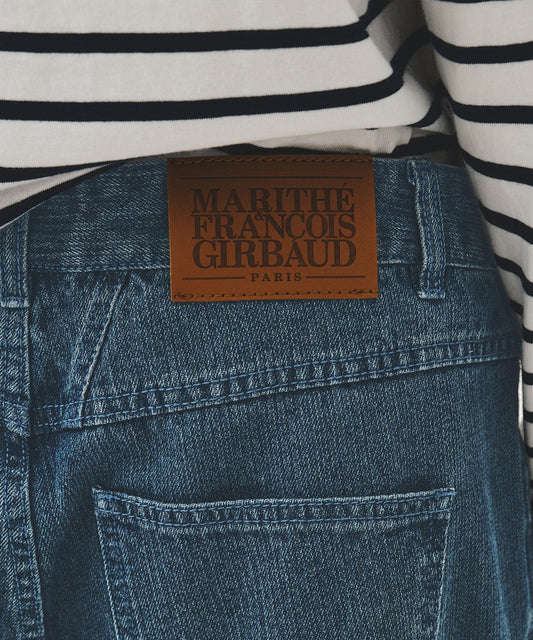 Marithé François Girbaud M HIGH STRAIGHT STRIPE DENIM PANTS BLUE