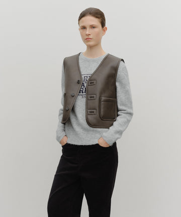 Marithé François Girbaud W Faux Leather Mustang Crop Vest Brown