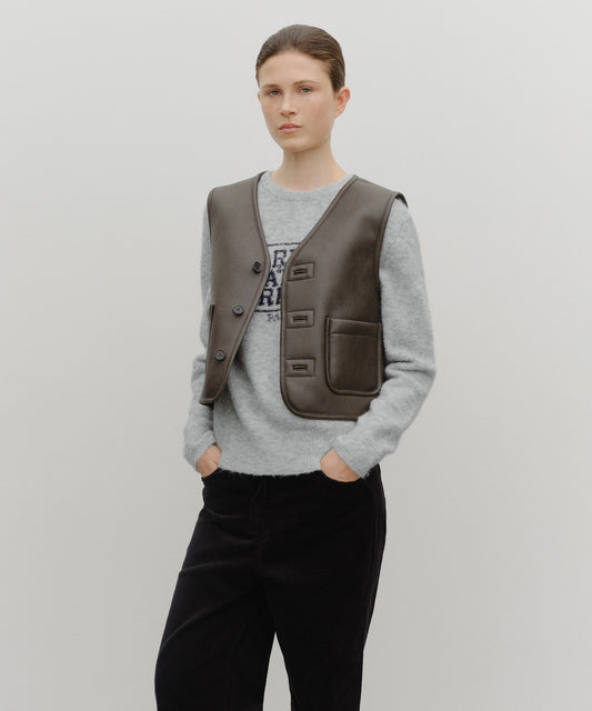 Marithé François Girbaud W Faux Leather Mustang Crop Vest Brown