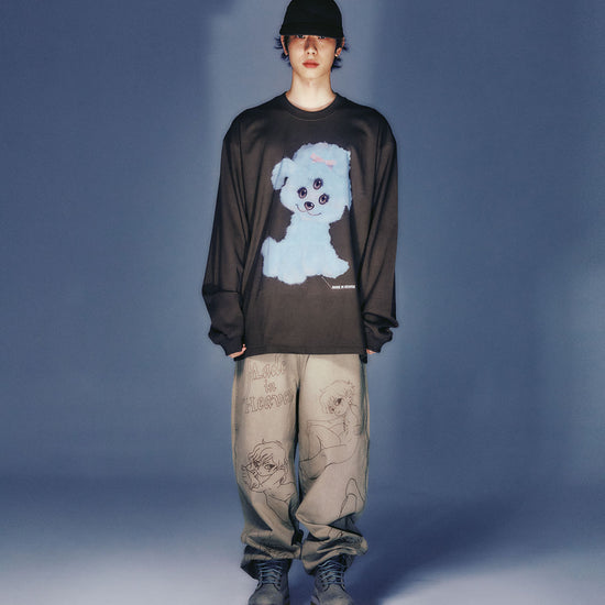 Nice Ghost Club Three Eyes Dog Big Big Long Sleeve Tee