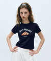 Marithé François Girbaud Women's Slim Fit Bread Graphic Crop Tee Navy