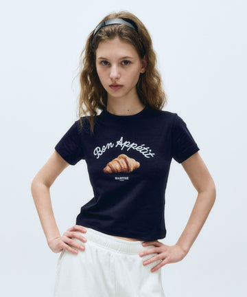 Marithé François Girbaud Women's Slim Fit Bread Graphic Crop Tee Navy