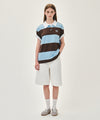 Marithé François Girbaud SMALL CLASSIC LOGO RUGBY STRIPE OVERSIZED COLLAR TEE sky blue