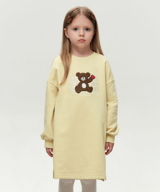 Marithé François Girbaud Kids Bear Classic Logo Sweat Dress (Brushed) Light Yellow