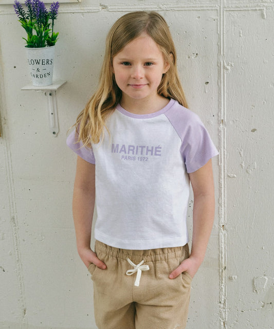 Marithé François Girbaud Enfant W Raglan Regular Logo Semi Crop Tee Light Purple