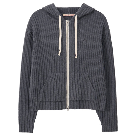 Bitter Cells Essential Ribbed Knit Hood Zip Up