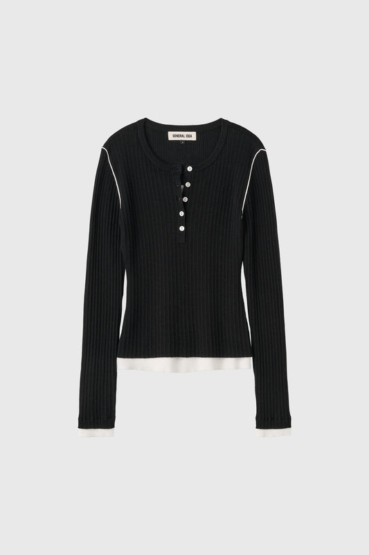 General Idea WOMAN Henry Neck Layered Knit Pullover