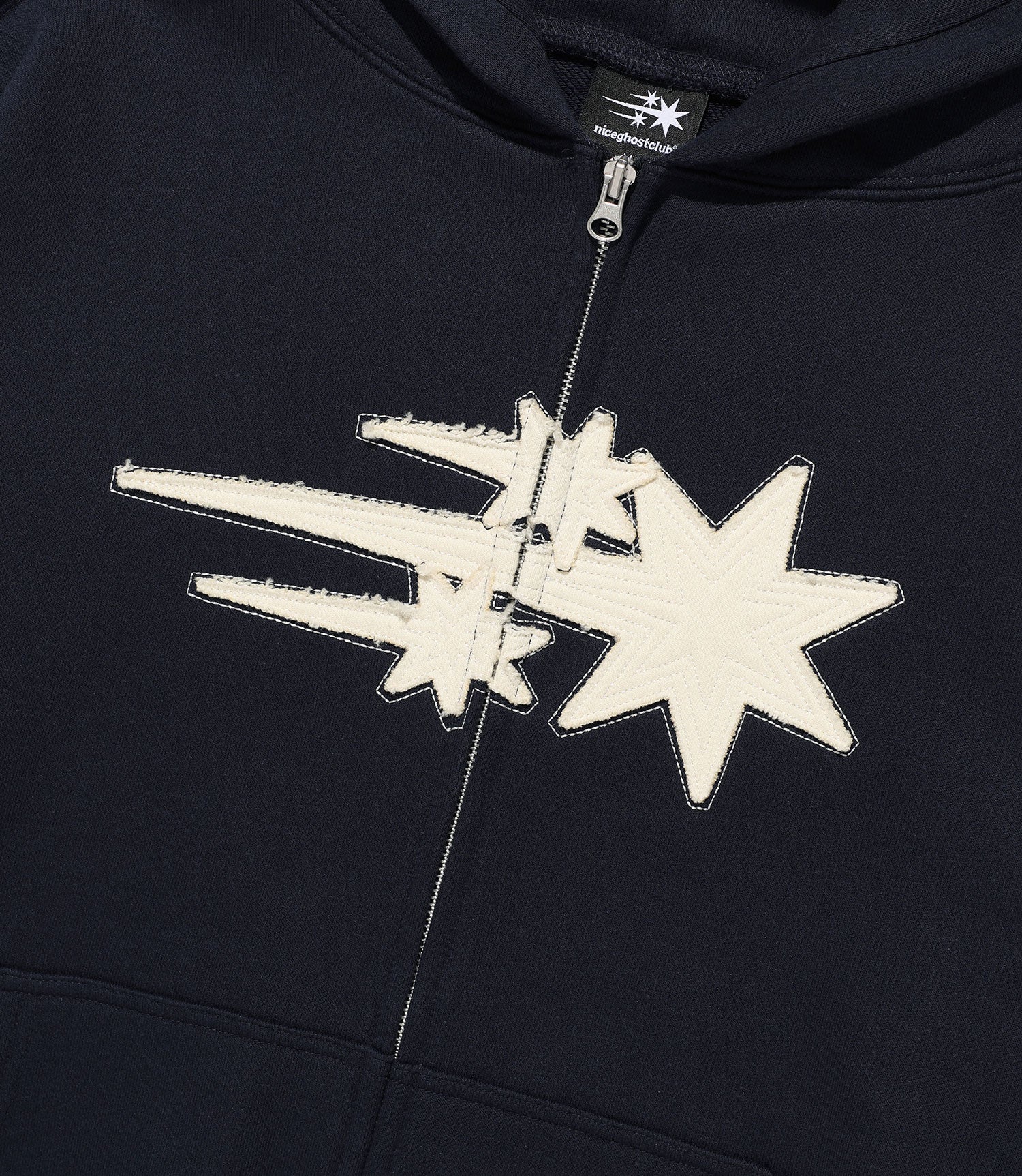 Nice Ghost Club 3 Star Applique Hoodie Zip Up [Navy]