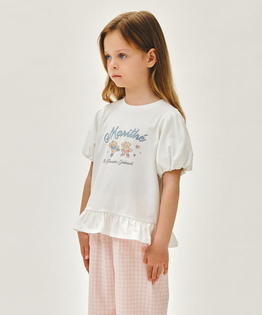 Marithé François Girbaud Kids White Balloon Sleeve Peplum Tee