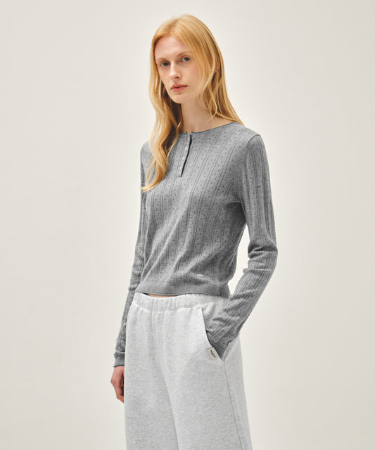 Marithé François Girbaud W CROCHET HALF BUTTON KNIT melange gray