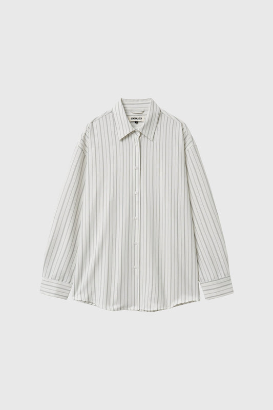 General Idea WOMAN Loose Fit Button Wrap Stripe Shirt [WHITE]