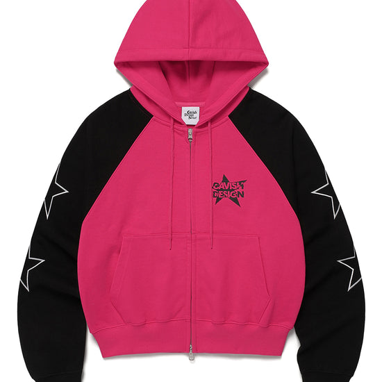 Cavish Women's Raglan Block Zip Up Hoodie in Pink
