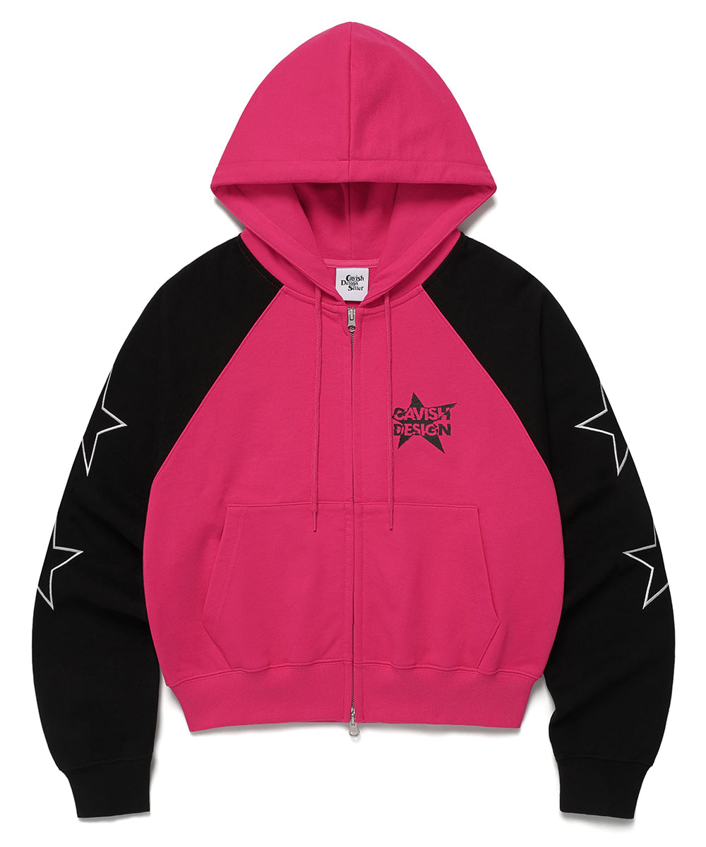 Cavish Women's Raglan Block Zip Up Hoodie in Pink