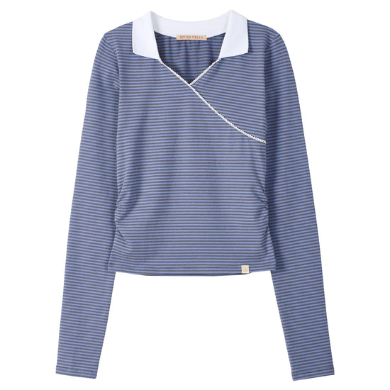 Bitter Cells Due Stripe Collar Tee-Blue