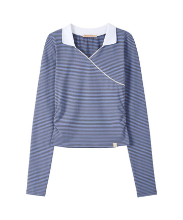 Bitter Cells Due Stripe Collar Tee-Blue