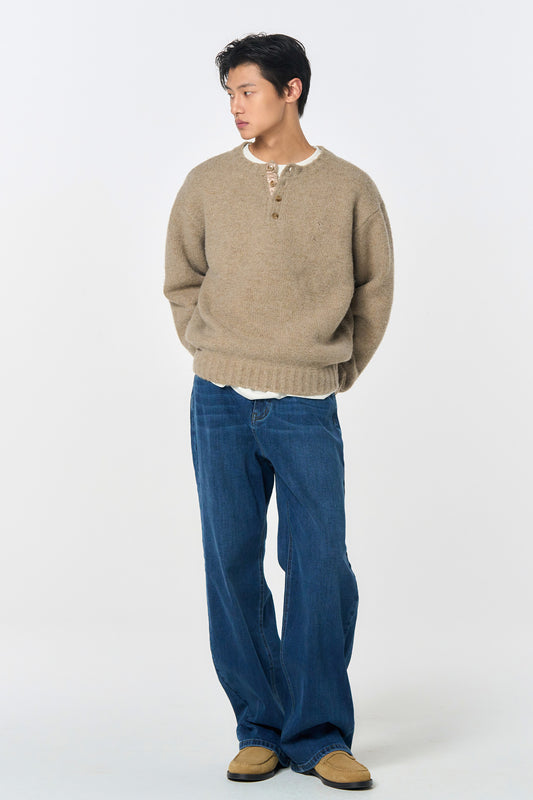 General Idea MAN Fleece-Lined Stretch Straight Denim Pants [Navy]