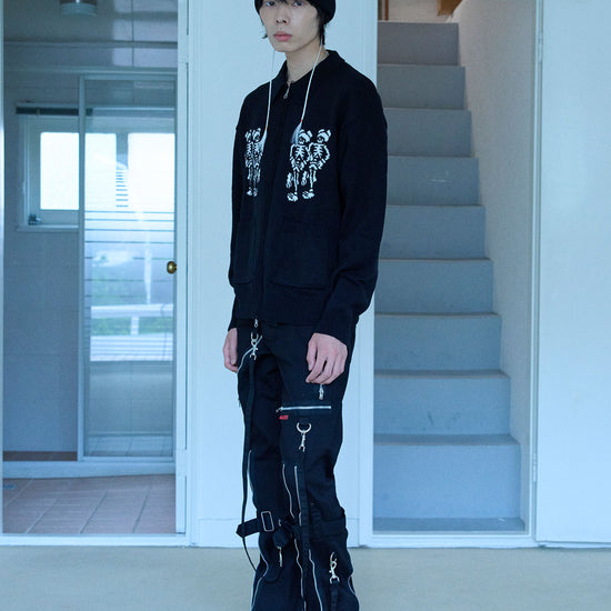 Nice Ghost Club Dancing Skeletons Zip Polo Knit