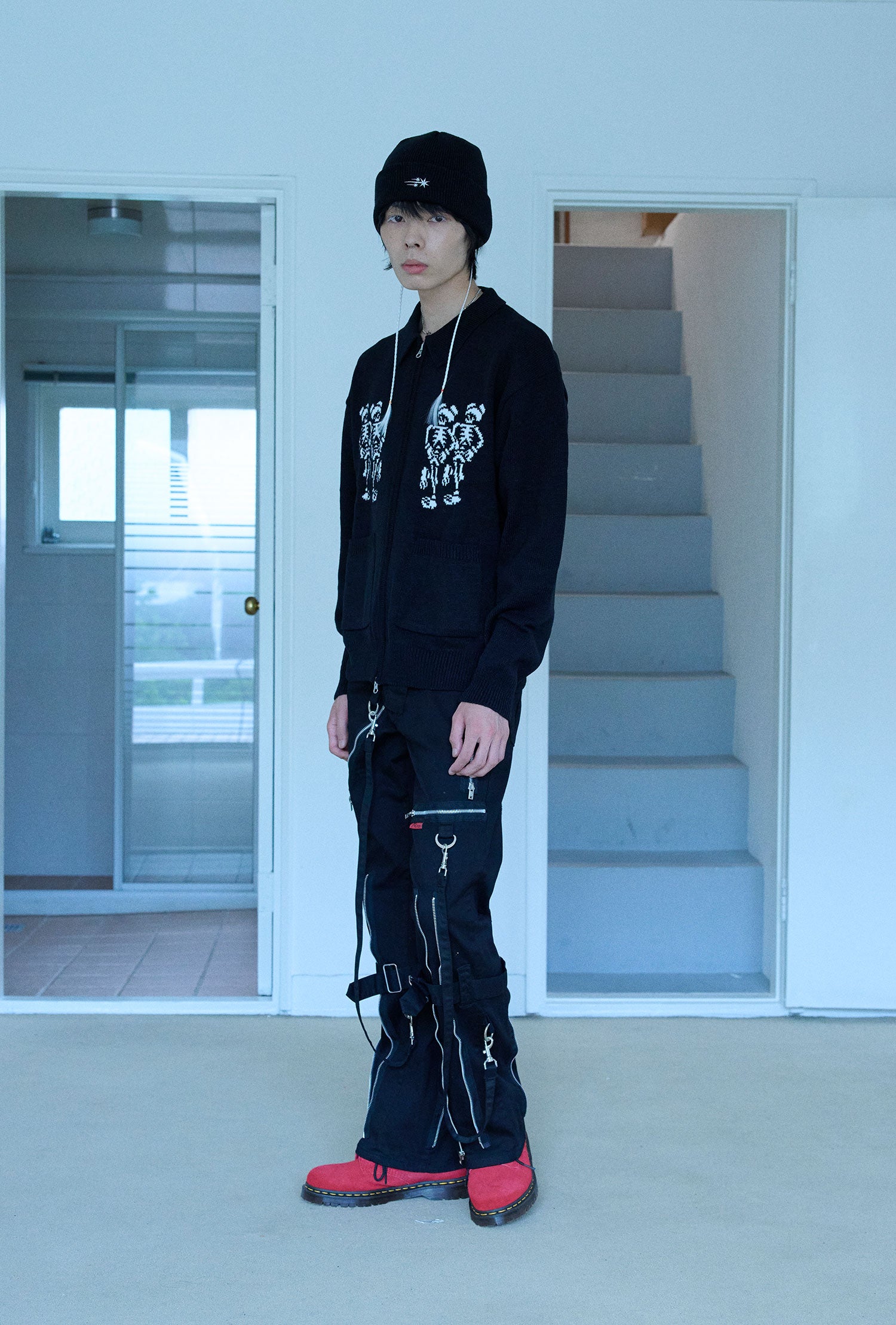 Nice Ghost Club Dancing Skeletons Zip Polo Knit