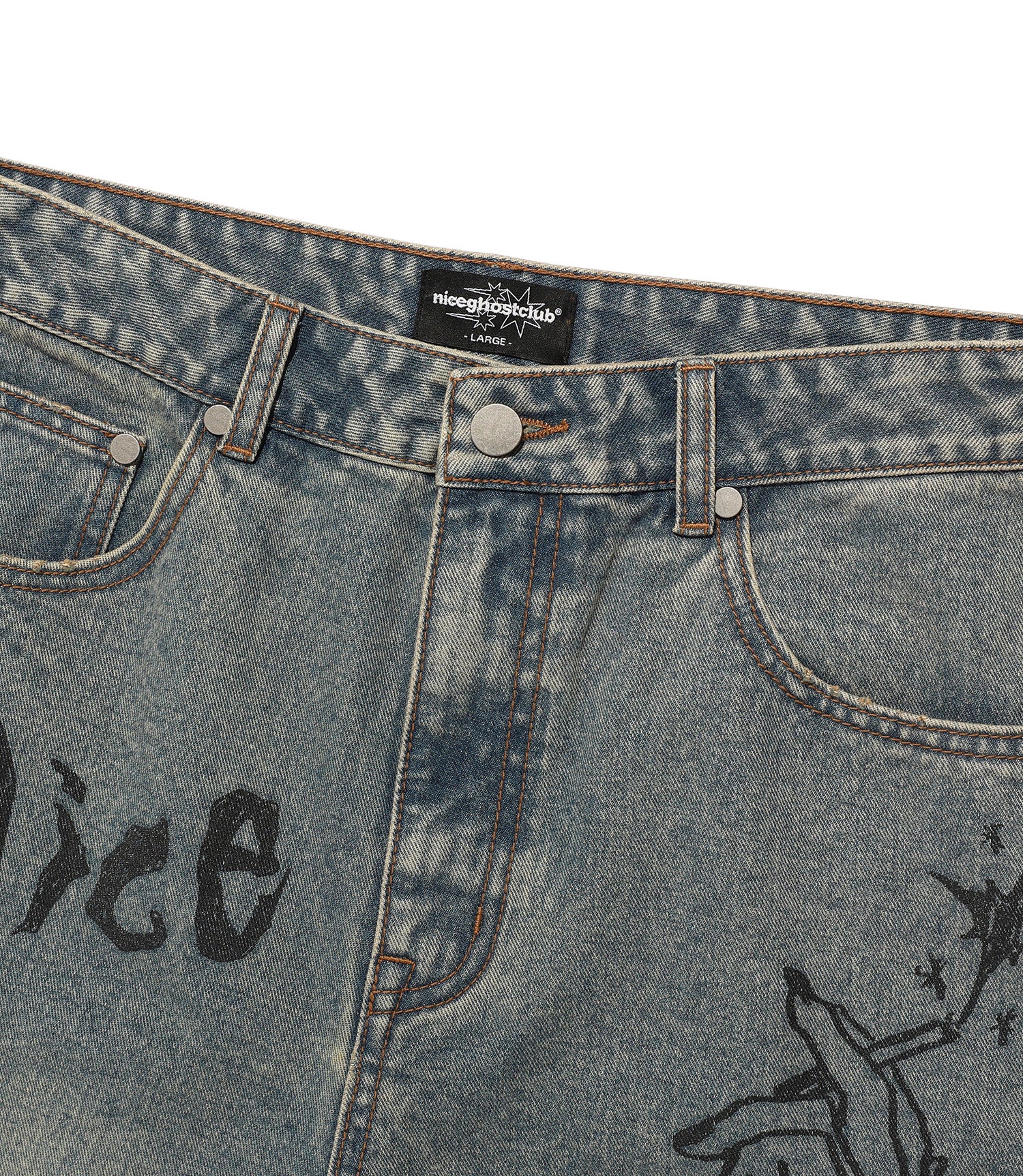 Nice Ghost Club Doodle Graphic Wide Jeans