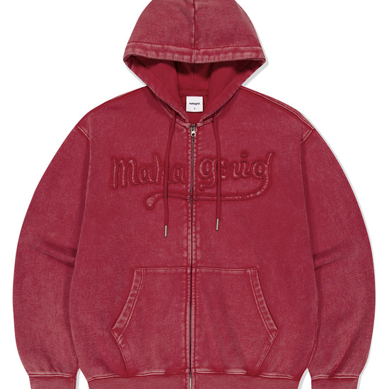 Mahagrid Washed Cut Off Applique Hood Zip Up