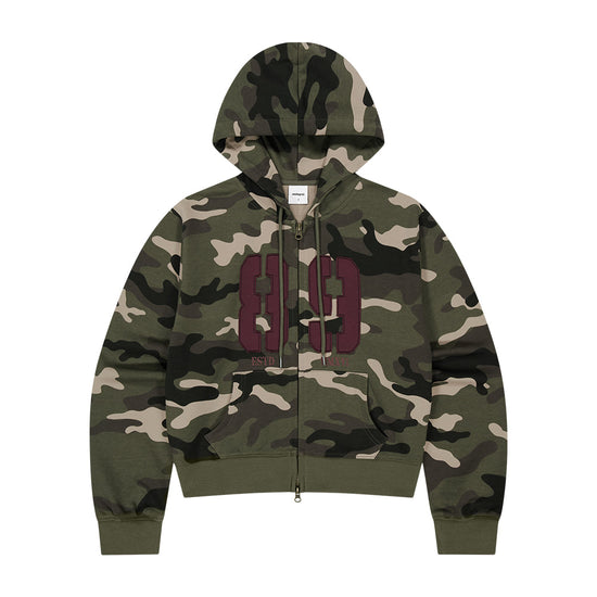 Mahagrid Camo Applique Crop Zip Up Hoodie