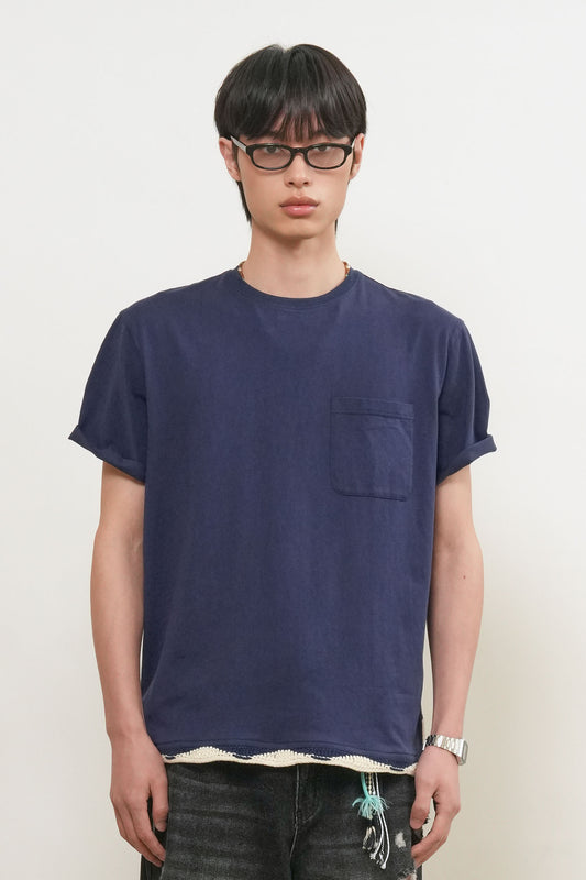 General Idea Unisex Hand-Knit Layered T-Shirt [Navy]
