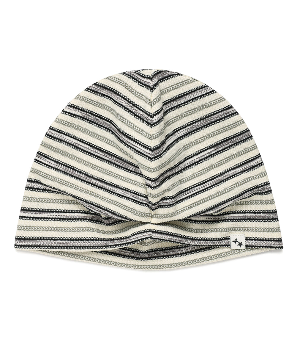 Cavish Kyurin Striped Button Beanie in Ivory