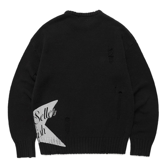 Cavish W DAMAGED STAR KNIT CREWNECK [BLACK]