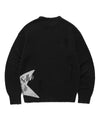 Cavish W DAMAGED STAR KNIT CREWNECK [BLACK]