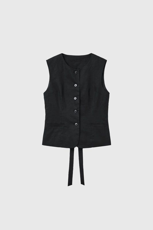 General Idea WOMAN Linen Classic Vest [BLACK]