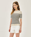 Marithé François Girbaud W RUFFLE POINT STRIPE HALF KNIT PULLOVER black