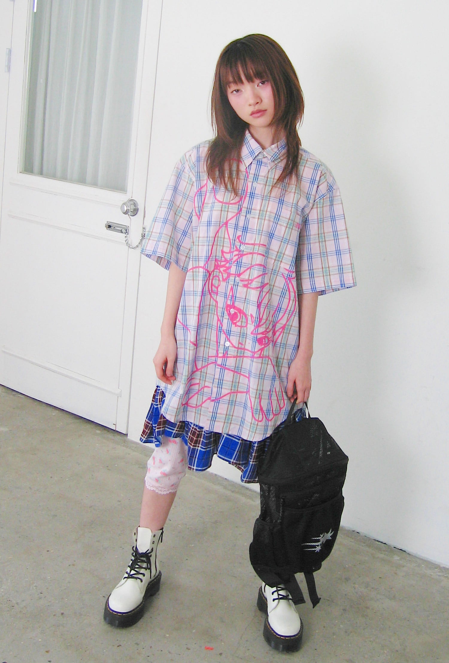 Nice Ghost Club Angel Check Big Big Half Shirt