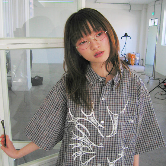 Nice Ghost Club Tornado Star Check Big Big Half Shirt [Grey]