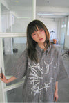 Nice Ghost Club Tornado Star Check Big Big Half Shirt [Grey]