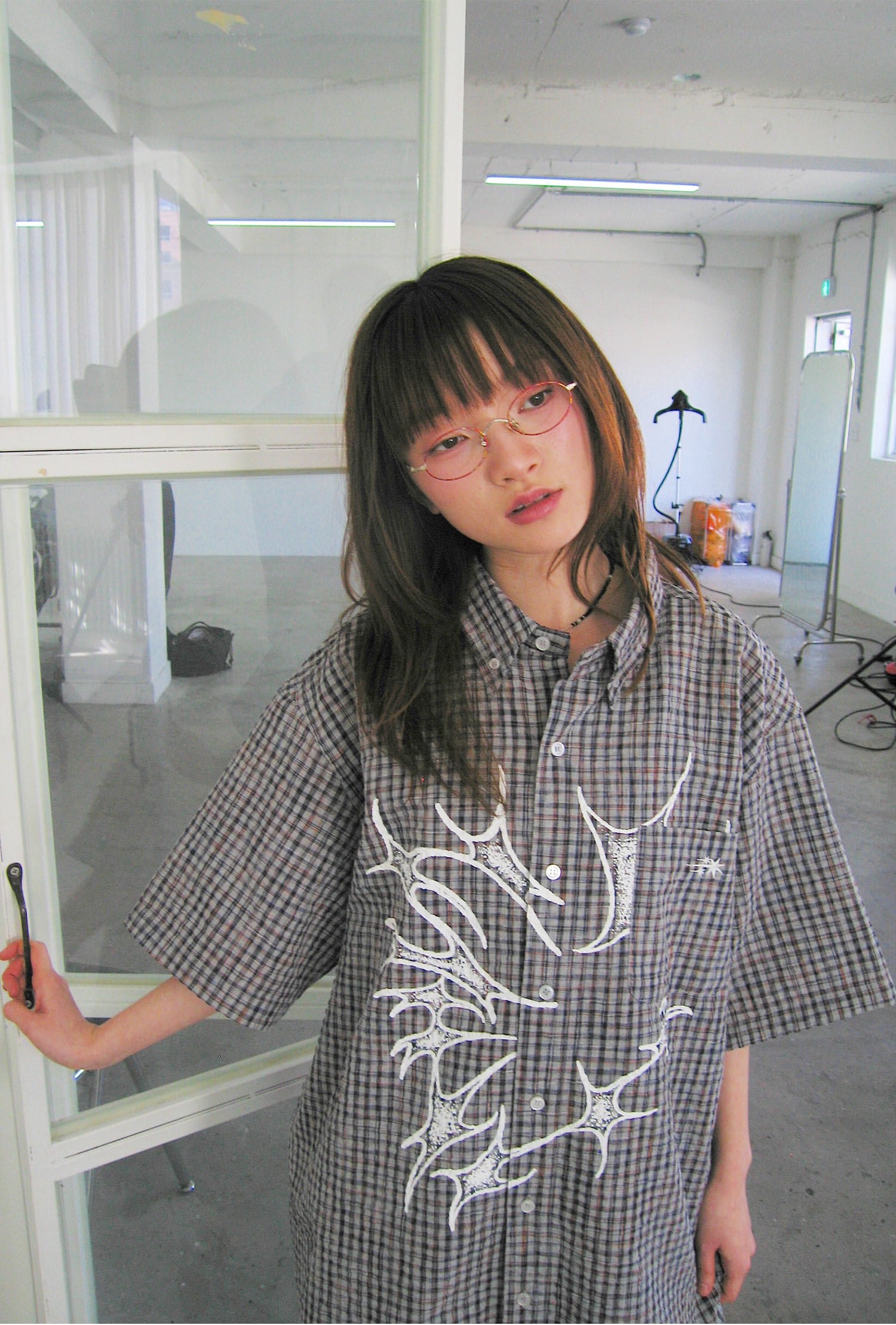 Nice Ghost Club Tornado Star Check Big Big Half Shirt [Grey]