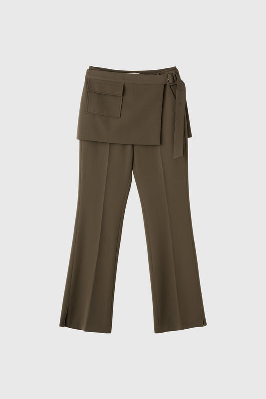 General Idea WOMAN Skirt Layered Bootcut Slack Pants [TAUPE]
