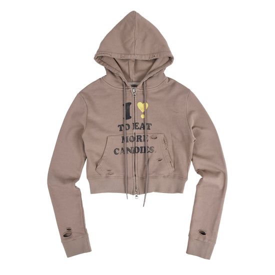 AEAE I LOVE CANDY CROP HOODIE ZIP-UP - BROWN