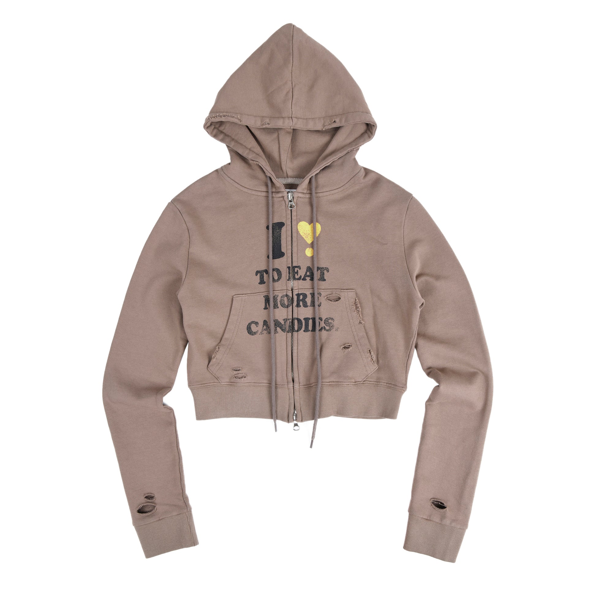 AEAE I LOVE CANDY CROP HOODIE ZIP-UP - BROWN