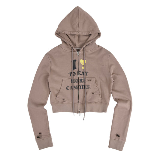 AEAE I LOVE CANDY CROP HOODIE ZIP-UP - BROWN
