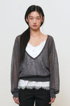 General Idea [LUPITA PICK] WOMAN DEEP V-NECK SHEER KNIT PULLOVER [CHARCOAL]