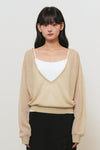 General Idea WOMAN Deep V-Neck Sheer Knit Pullover [SAND]