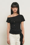 General Idea WOMAN Mesh Trim One Shoulder T-Shirt