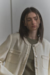 General Idea WOMAN Fringe Trimming Tweed Jacket [IVORY]