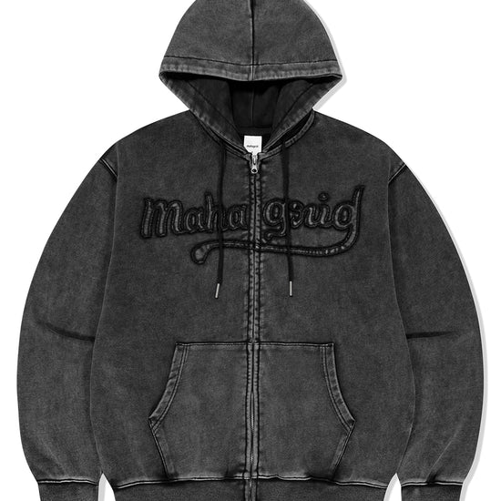 Mahagrid Washed Cut Off Applique Hood Zip Up