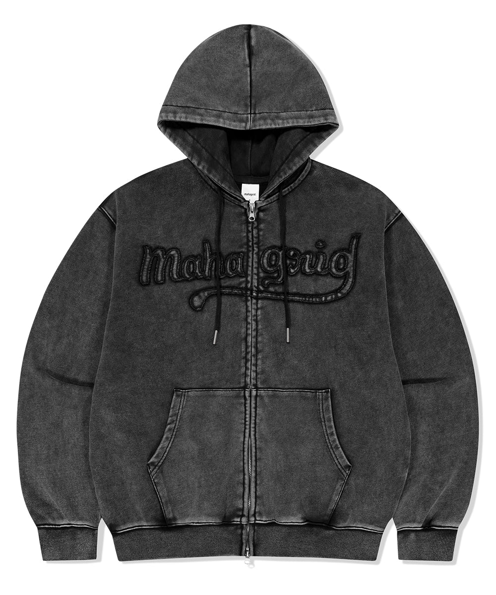 Mahagrid Washed Cut Off Applique Hood Zip Up