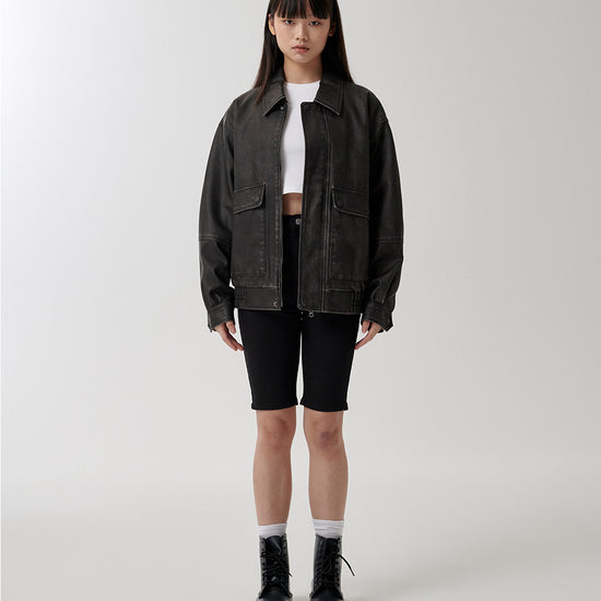 Mahagrid Washed Faux Leather Blouson