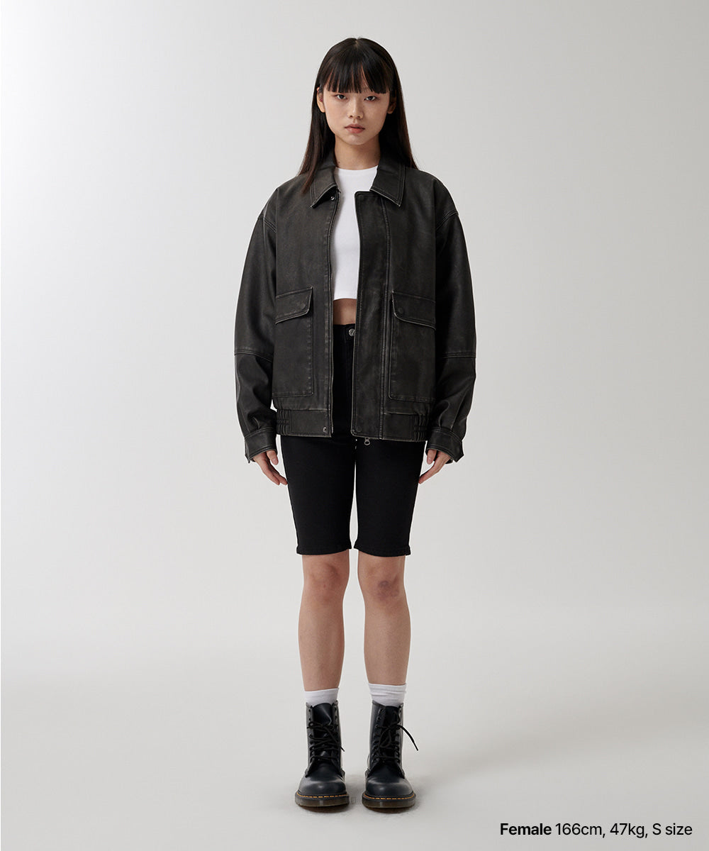 Mahagrid Washed Faux Leather Blouson